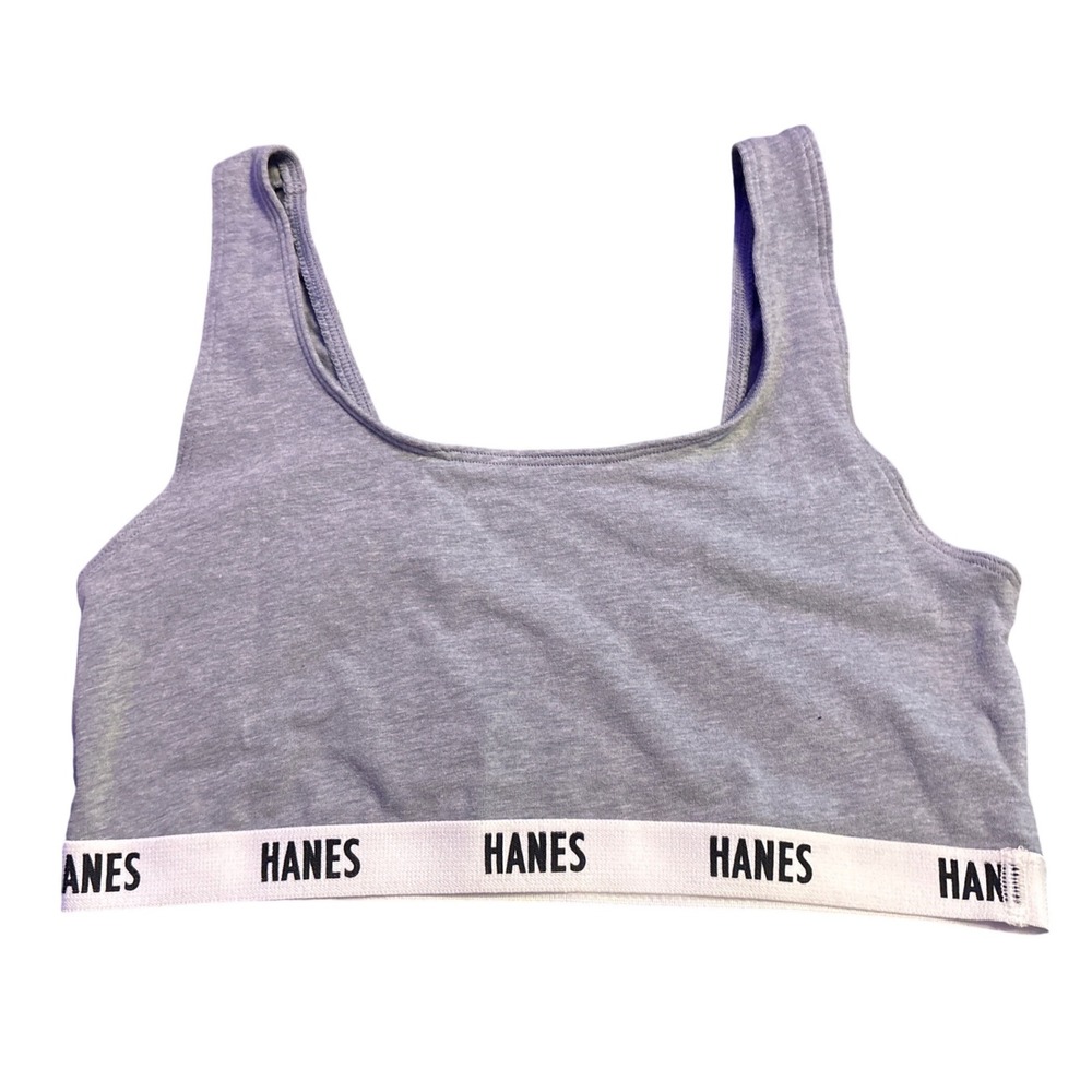 Hanes Gray Cotton Stretch Logo Band Bralette Sports Bra XL